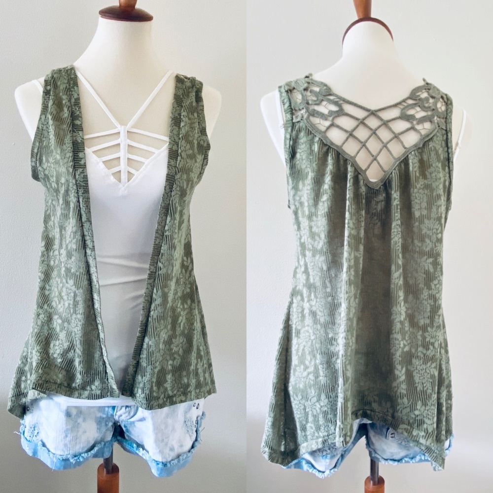 Daytrip Green Embroidered & Crochet Back Vest
